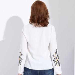 Floral Embroidery Bow Tie Blouse