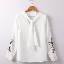 Load image into Gallery viewer, Floral Embroidery Bow Tie Blouse