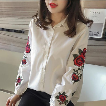 Floral Embroidery Long Sleeve Blouse