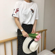 Load image into Gallery viewer, Floral Embroidery Long T-Shirt (2 Colors)