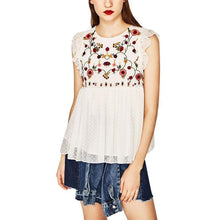 Load image into Gallery viewer, Floral Embroidery Seersucker Blouse