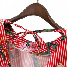 Load image into Gallery viewer, Floral Striped Shirts Backless Bow Tie Blouse