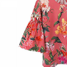 Load image into Gallery viewer, Floral Striped Shirts Backless Bow Tie Blouse