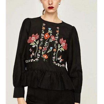 Flower Embroidery Casual Blouse