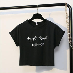 'Good night' Solid Crop T-Shirt