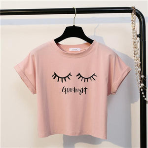 'Good night' Solid Crop T-Shirt