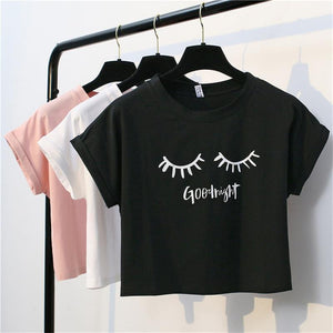 'Good night' Solid Crop T-Shirt