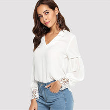 Load image into Gallery viewer, Lace Cuff V-Neck Blouse