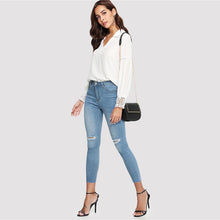 Load image into Gallery viewer, Lace Cuff V-Neck Blouse