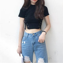Load image into Gallery viewer, Lace-Up Crop T-Shirt