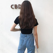 Load image into Gallery viewer, Lace-Up Crop T-Shirt