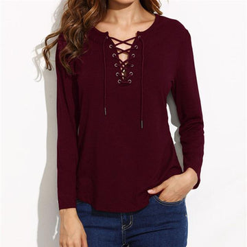 Lace-Up V-Neck Shirt