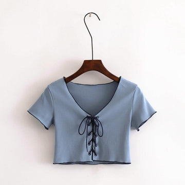 Lace-Up V-Neck Shirt