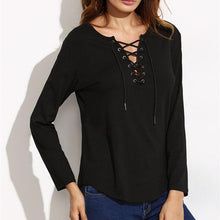 Load image into Gallery viewer, Lace-Up V-Neck Shirt