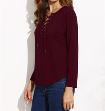 Load image into Gallery viewer, Lace-Up V-Neck Shirt