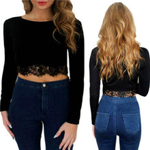 Load image into Gallery viewer, Long Sleeve Lace Crop Top (2 Colors)