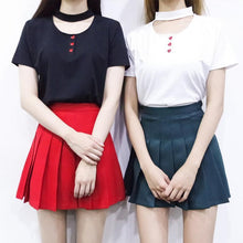 Load image into Gallery viewer, Love Buttoned Choker Crop Tee