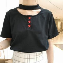 Load image into Gallery viewer, Love Buttoned Choker Crop Tee