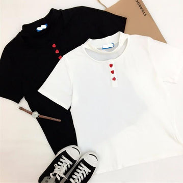 Love Buttoned Choker Crop Tee