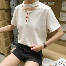 Load image into Gallery viewer, Love Buttoned Choker Crop Tee