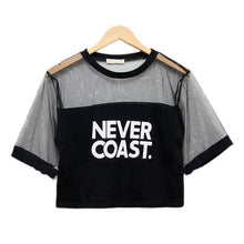 Load image into Gallery viewer, &#39;NEVER COAST&#39; Mesh Patchwork Crop T-Shirt