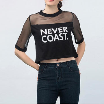 'NEVER COAST' Mesh Patchwork T-Shirt