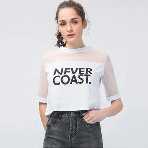 'NEVER COAST' Mesh Patchwork T-Shirt