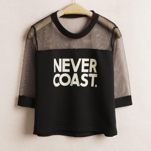 'NEVER COAST' Mesh Patchwork T-Shirt