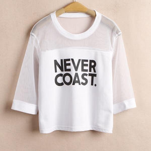 'NEVER COAST' Mesh Patchwork T-Shirt