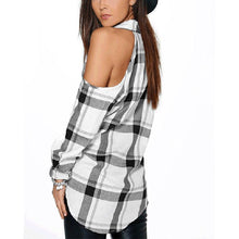 Load image into Gallery viewer, Open Shoulder Plaid Shirt
