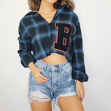Load image into Gallery viewer, Plaid Drop Shoulder Crop Shirt