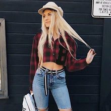 Load image into Gallery viewer, Plaid Drop Shoulder Crop Shirt