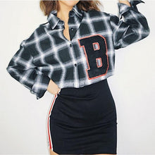 Load image into Gallery viewer, Plaid Drop Shoulder Crop Shirt