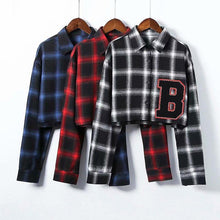 Load image into Gallery viewer, Plaid Drop Shoulder Crop Shirt