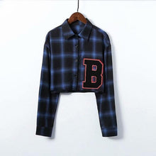 Load image into Gallery viewer, Plaid Drop Shoulder Crop Shirt