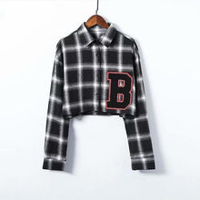 Load image into Gallery viewer, Plaid Drop Shoulder Crop Shirt