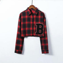 Load image into Gallery viewer, Plaid Drop Shoulder Crop Shirt