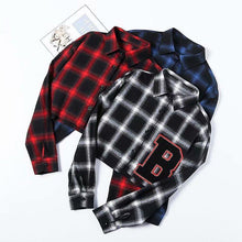 Load image into Gallery viewer, Plaid Drop Shoulder Crop Shirt