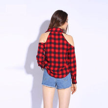 Load image into Gallery viewer, Plaid Off Shoulder Shirt