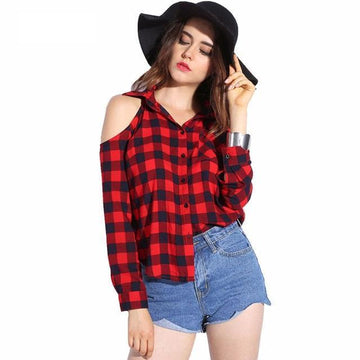 Plaid Off Shoulder Shirt