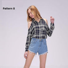 Load image into Gallery viewer, Plaid Off Shoulder Shirt