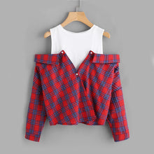Load image into Gallery viewer, Plaid Open Shoulder Shirt