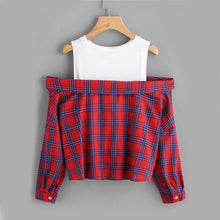 Load image into Gallery viewer, Plaid Open Shoulder Shirt