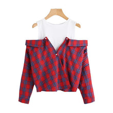 Load image into Gallery viewer, Plaid Open Shoulder Shirt