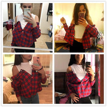 Load image into Gallery viewer, Plaid Open Shoulder Shirt