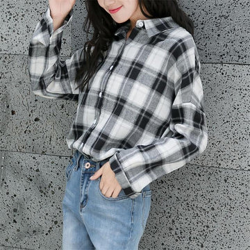 Plaid Turn-Down Collar Shirt