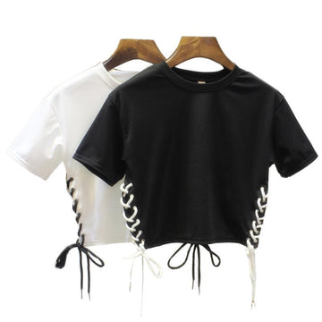 Side Lace-Up Crop T-Shirt