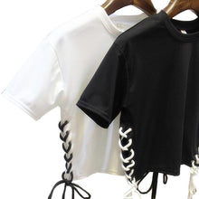 Load image into Gallery viewer, Side Lace-Up Crop T-Shirt