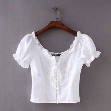 Solid Lace-Up Crop Shirt