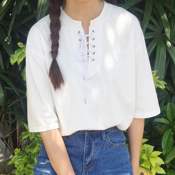 Solid Lace-Up T-Shirt